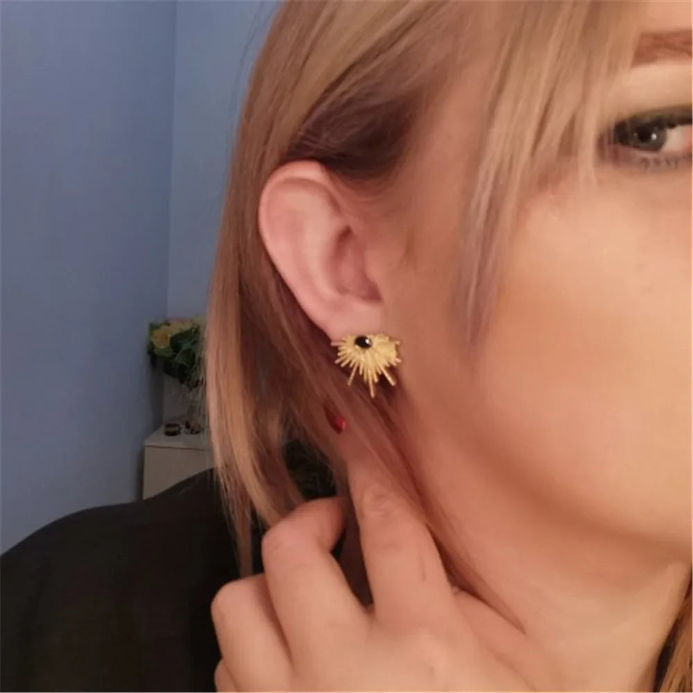 Gold Color Alloy Black Acrylic Decorate Stud Earrings