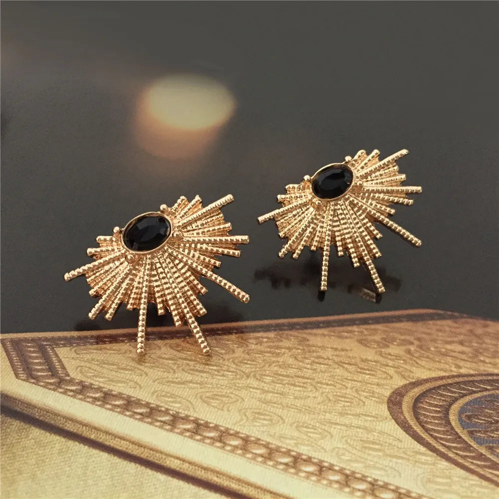 Gold Color Alloy Black Acrylic Decorate Stud Earrings