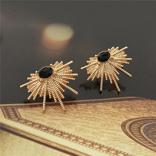 Gold Color Alloy Black Acrylic Decorate Stud Earrings