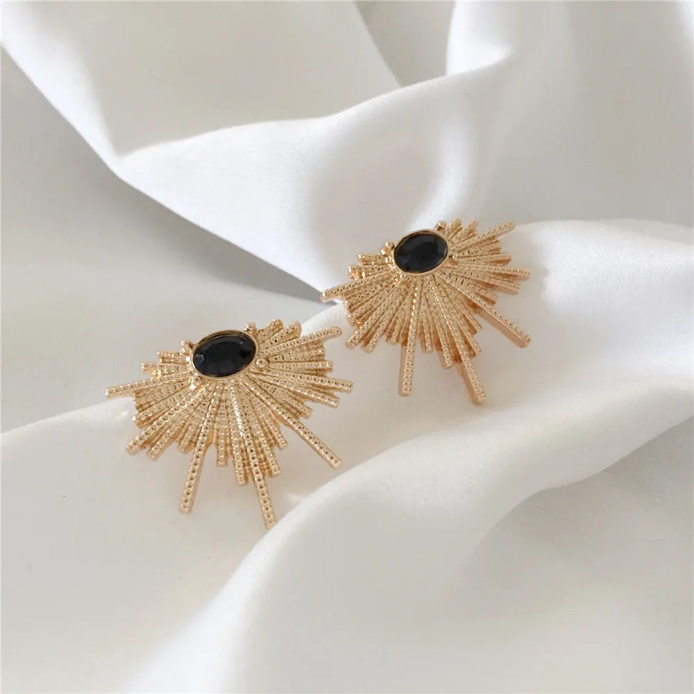 Gold Color Alloy Black Acrylic Decorate Stud Earrings