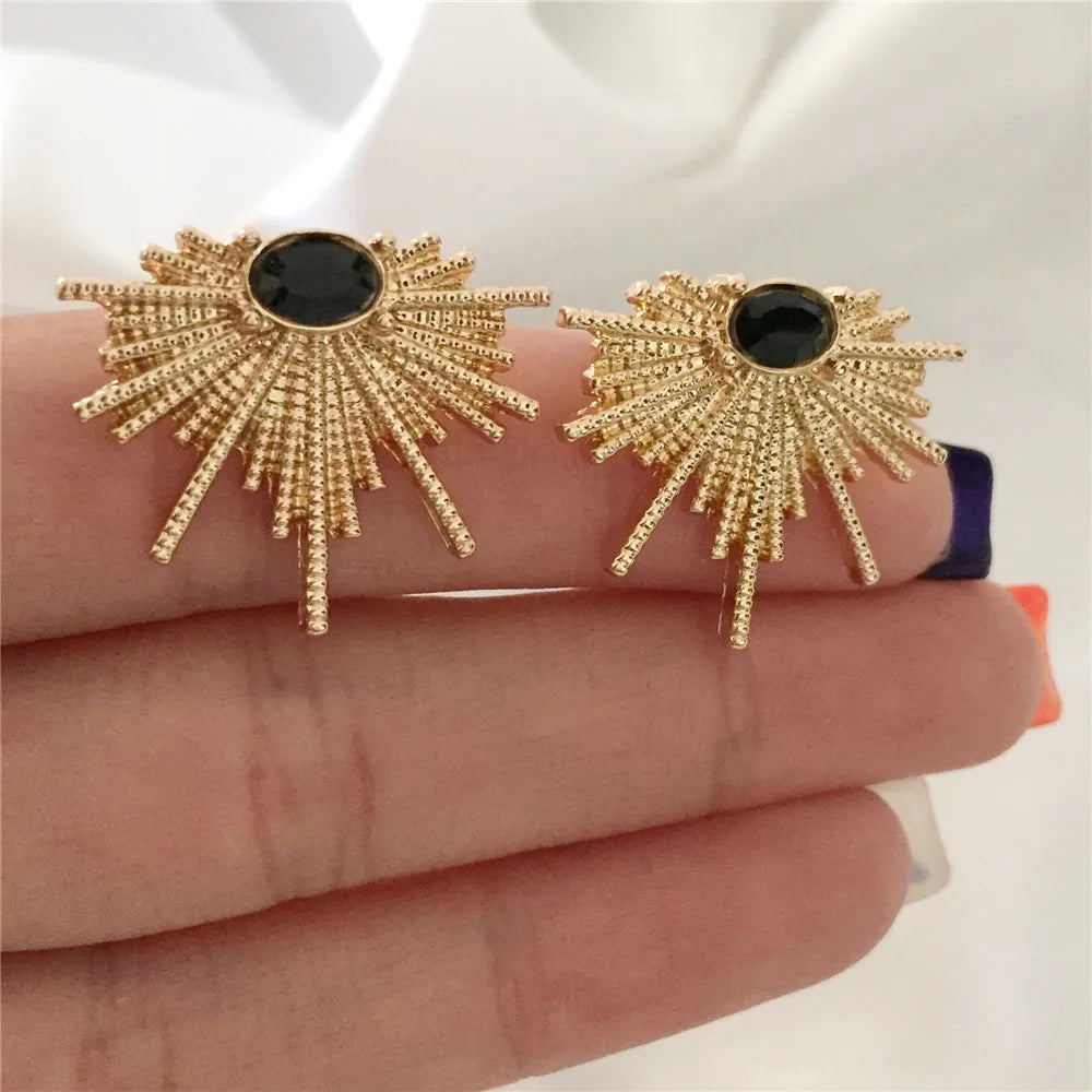 Gold Color Alloy Black Acrylic Decorate Stud Earrings