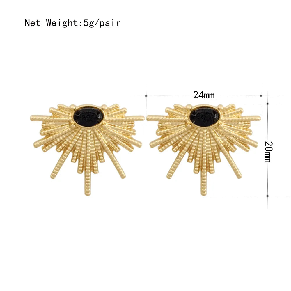 Gold Color Alloy Black Acrylic Decorate Stud Earrings