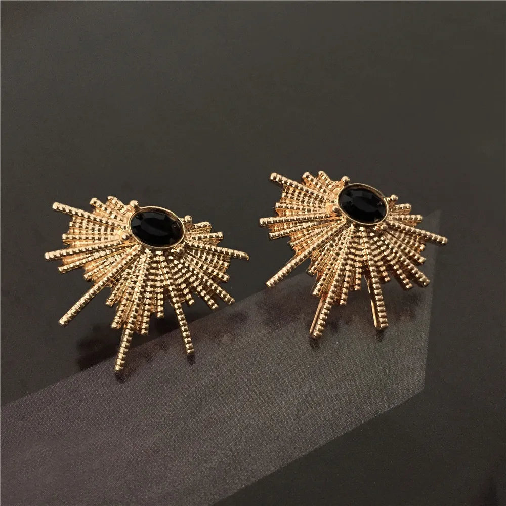 Gold Color Alloy Black Acrylic Decorate Stud Earrings