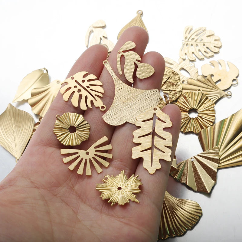 1Pack Raw Brass Monstera Leaf Charm Palm Leaves Earring Charms Pendant