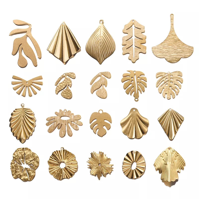 1Pack Raw Brass Monstera Leaf Charm Palm Leaves Earring Charms Pendant