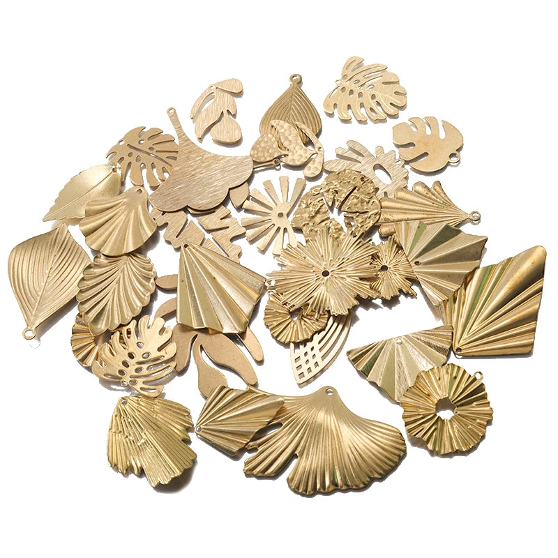 1Pack Raw Brass Monstera Leaf Charm Palm Leaves Earring Charms Pendant