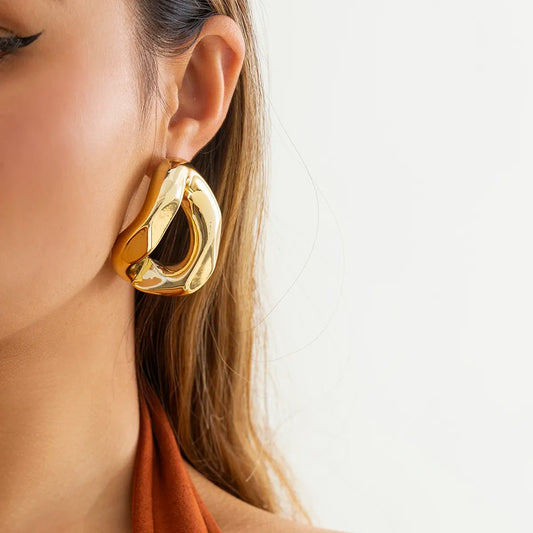 Exaggerated Gold Color Big Hoop Earrings