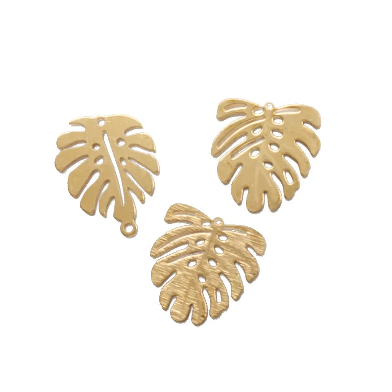 1Pack Raw Brass Monstera Leaf Charm Palm Leaves Earring Charms Pendant