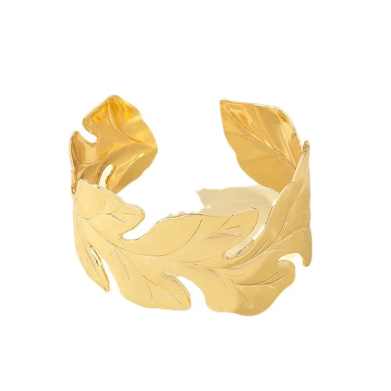 Retro Exaggerated Leaves Open Metal Bracelet